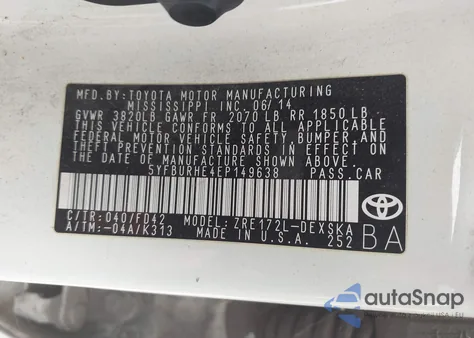 2014 Toyota Corolla S Plus from USA, damaged, VIN 5YFBURHE4EP149638